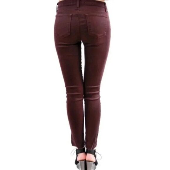 J Brand Super Skinny Lacq Pinot Waxed Coated Jeans Pant Denim burgundy Size 25 - Picture 15 of 15
